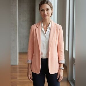 Skies Are Blue Peach Pink Floral Lined Blazer Jacket - Size L